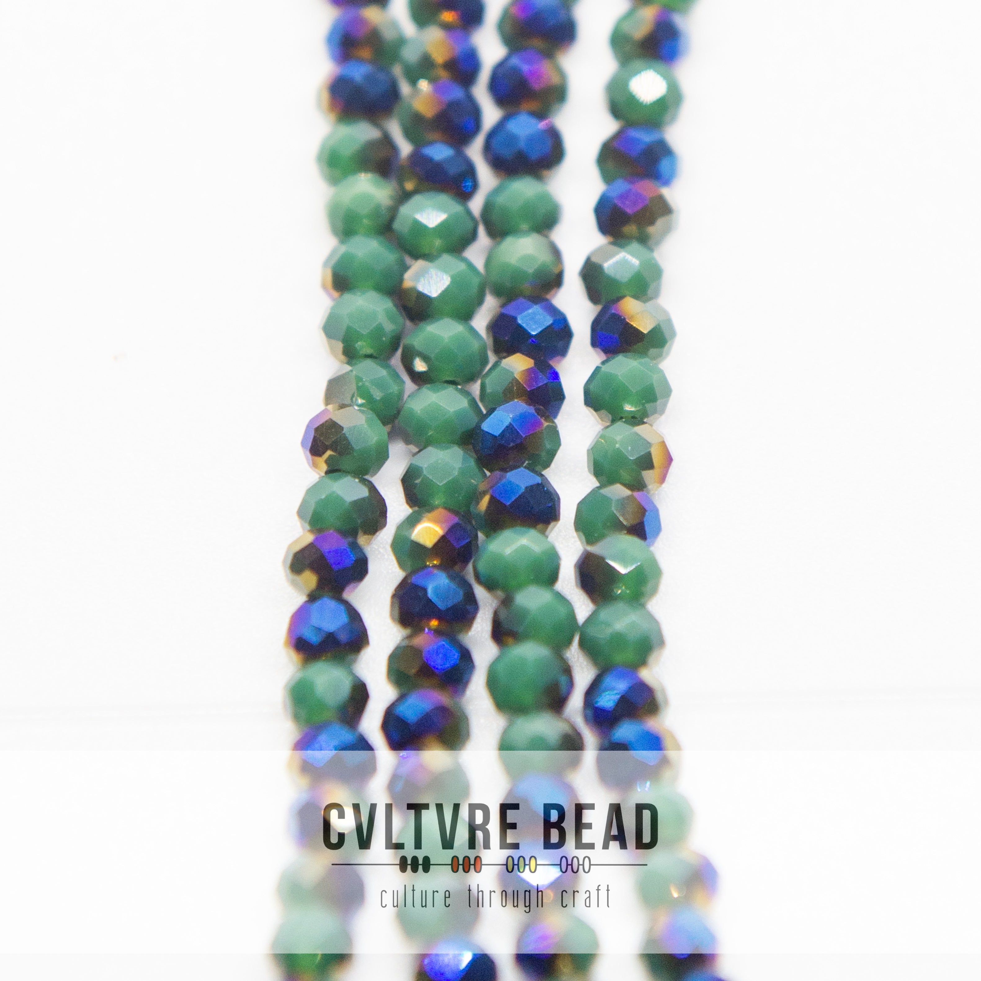 Crystal Lane Rondelle - 3x4mm - Opaque Dark Green w/Half Blue Iris